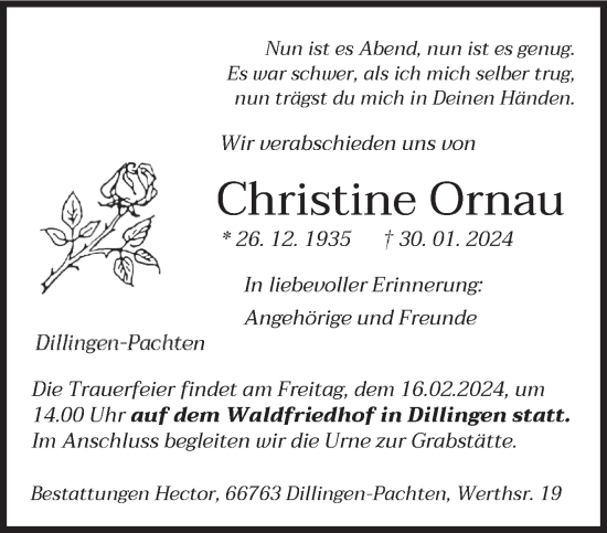 Traueranzeige von Christine Ornau von saarbruecker_zeitung