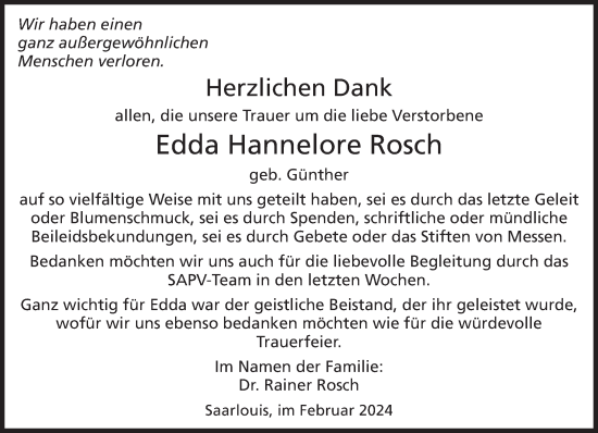 Traueranzeige von Edda Hannelore Rosch von saarbruecker_zeitung