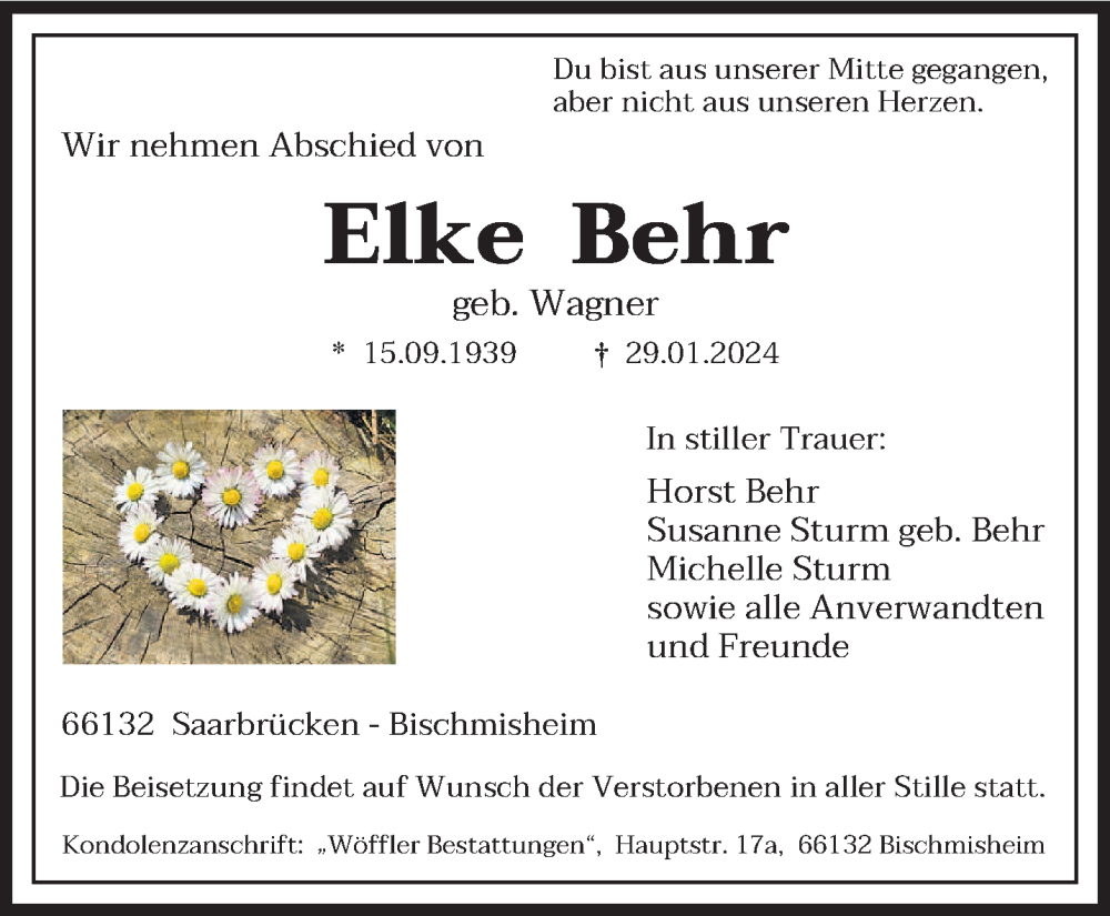 Traueranzeigen von Elke Behr SaarbrueckerZeitung.Trauer.de