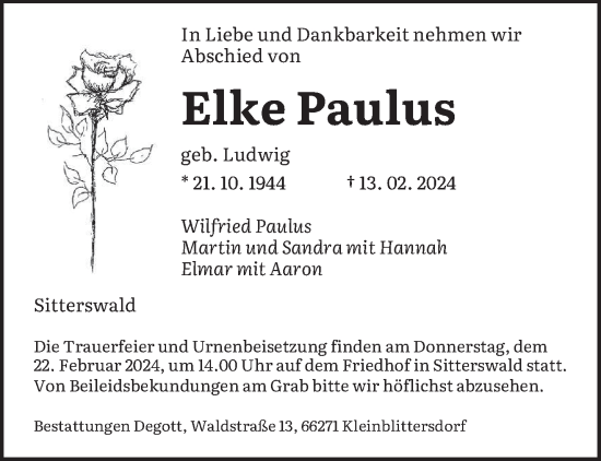 Traueranzeige von Elke Paulus von saarbruecker_zeitung