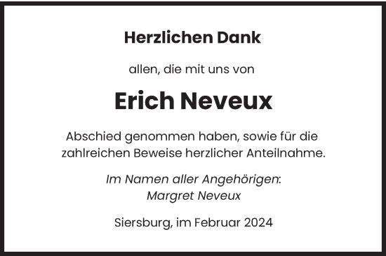 Traueranzeige von Erich Neveux von saarbruecker_zeitung