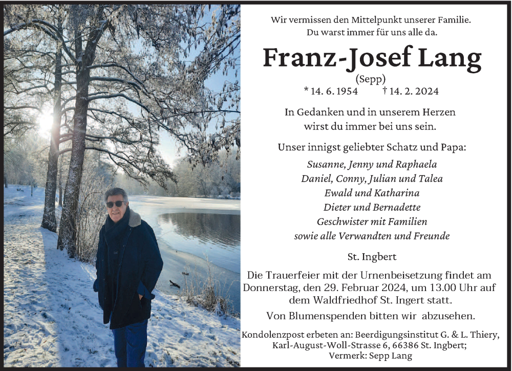  Traueranzeige für Franz-Josef Lang vom 24.02.2024 aus saarbruecker_zeitung
