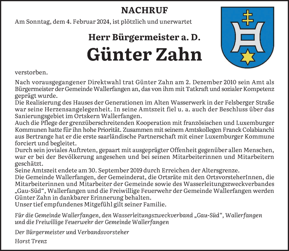  Traueranzeige für Günter Zahn vom 10.02.2024 aus saarbruecker_zeitung