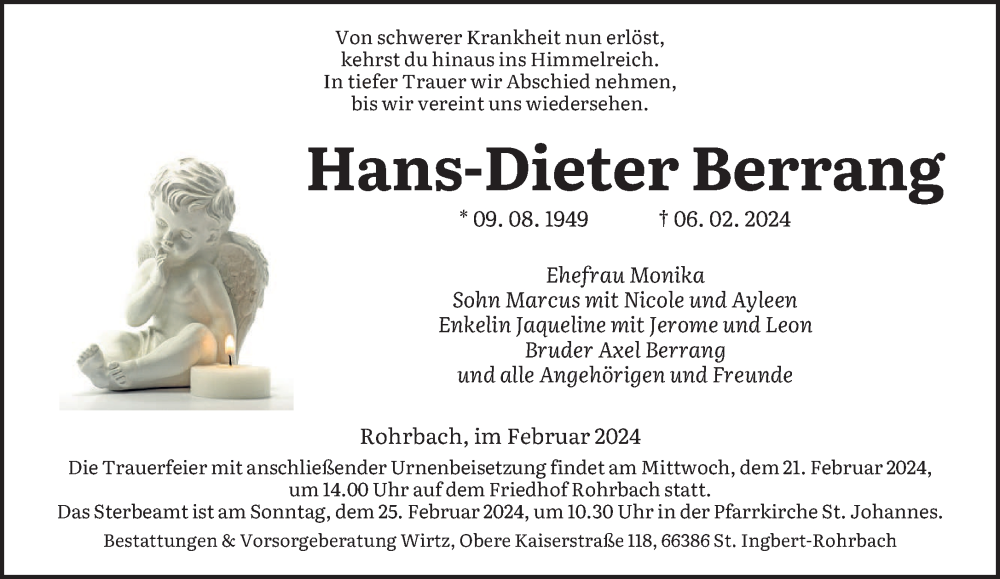  Traueranzeige für Hans-Dieter Berrang vom 10.02.2024 aus saarbruecker_zeitung