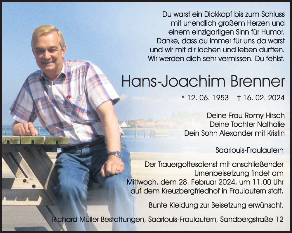  Traueranzeige für Hans-Joachim Brenner vom 24.02.2024 aus saarbruecker_zeitung