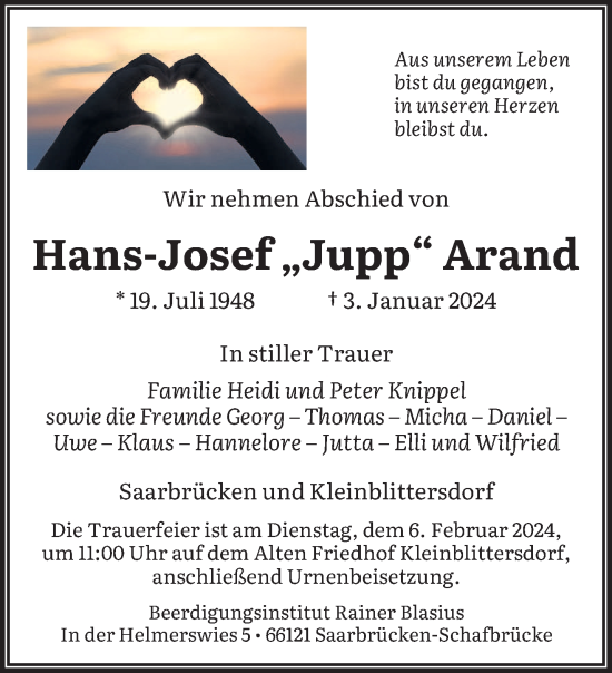 Traueranzeige von Hans-Josef Arand von saarbruecker_zeitung