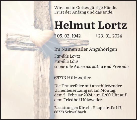 Traueranzeige von Helmut Lortz von saarbruecker_zeitung