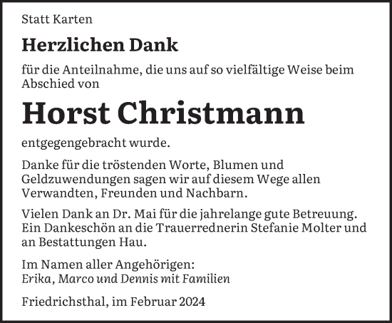 Traueranzeige von Horst Christmann von saarbruecker_zeitung