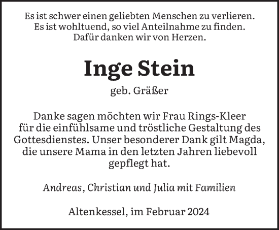 Traueranzeige von Inge Stein von saarbruecker_zeitung