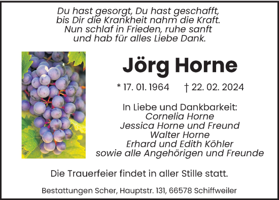 Traueranzeige von Jörg Horne von saarbruecker_zeitung