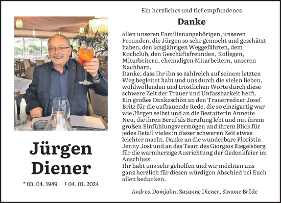 Traueranzeige von Jürgen Diener von saarbruecker_zeitung
