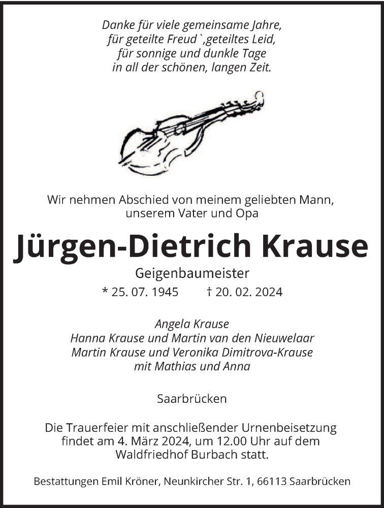  Traueranzeige für Jürgen-Dietrich Krause vom 28.02.2024 aus saarbruecker_zeitung
