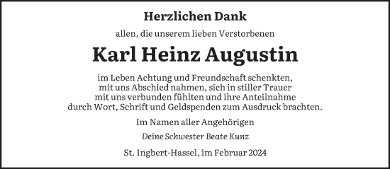 Traueranzeige von Karl Heinz Augustin von saarbruecker_zeitung