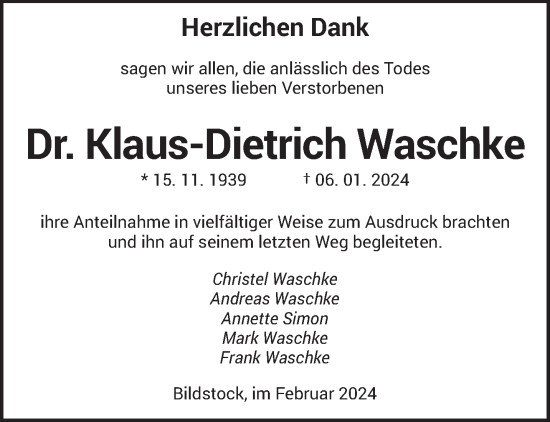 Traueranzeige von Klaus-Dietrich Waschke von saarbruecker_zeitung