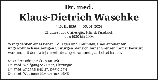 Traueranzeige von Klaus-Dietrich Waschke von saarbruecker_zeitung