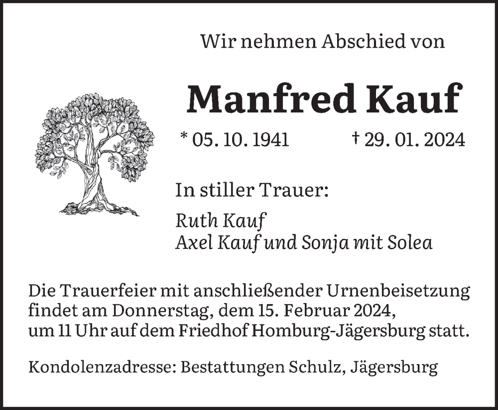  Traueranzeige für Manfred Kauf vom 10.02.2024 aus saarbruecker_zeitung