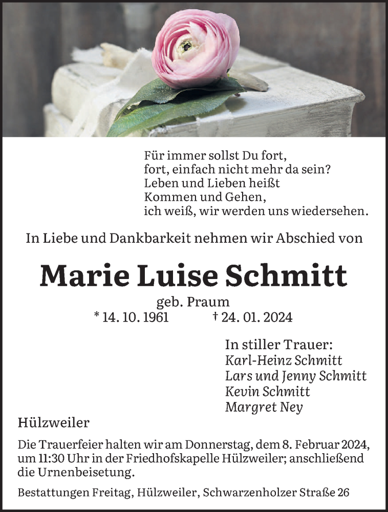  Traueranzeige für Marie Luise Schmitt vom 03.02.2024 aus saarbruecker_zeitung