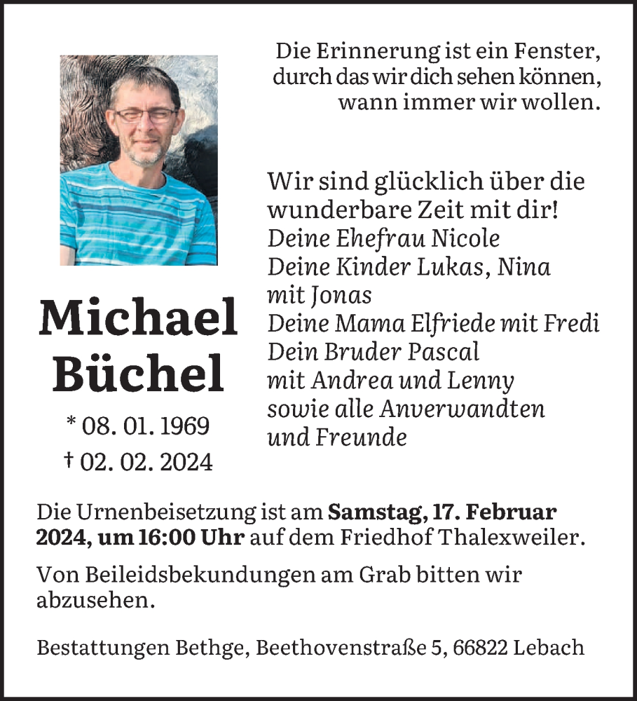  Traueranzeige für Michael Büchel vom 10.02.2024 aus saarbruecker_zeitung