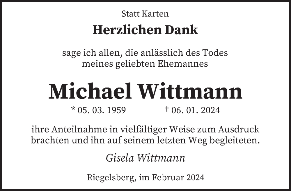 Traueranzeigen von Michael Wittmann | Saarbruecker-Zeitung.Trauer.de