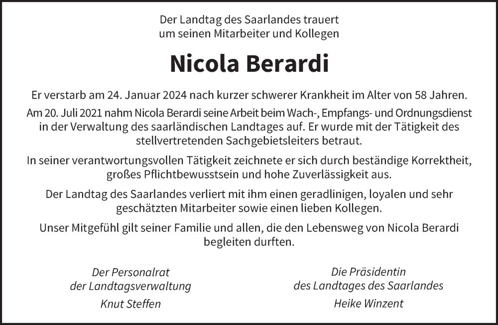  Traueranzeige für Nicola Berardi vom 10.02.2024 aus saarbruecker_zeitung