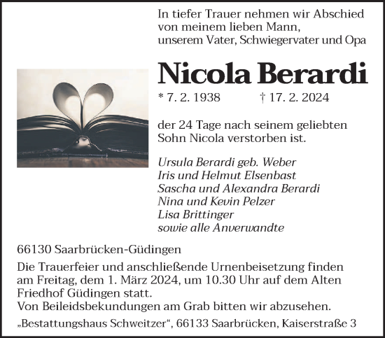 Traueranzeige von Nicola Berardi von saarbruecker_zeitung