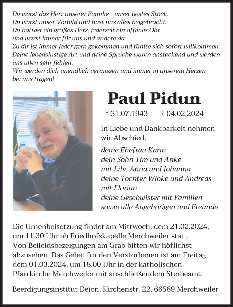  Traueranzeige für Paul Pidun vom 20.02.2024 aus saarbruecker_zeitung