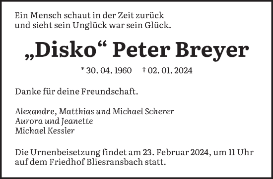 Traueranzeige von Peter Breyer von saarbruecker_zeitung