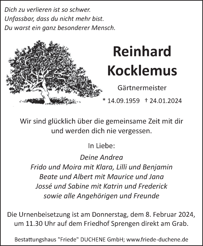  Traueranzeige für Reinhard Kocklemus vom 03.02.2024 aus saarbruecker_zeitung