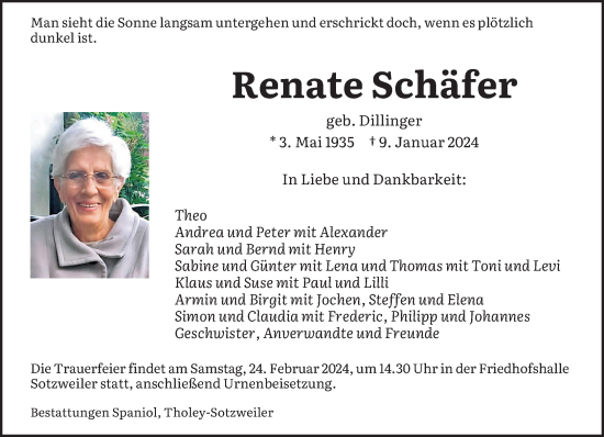 Traueranzeige von Renate Schäfer von saarbruecker_zeitung