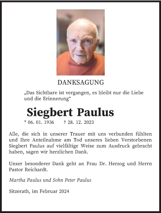 Traueranzeige von Siegbert Paulus von saarbruecker_zeitung