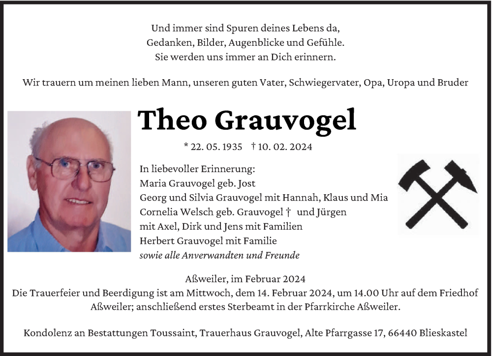  Traueranzeige für Theo Grauvogel vom 12.02.2024 aus saarbruecker_zeitung