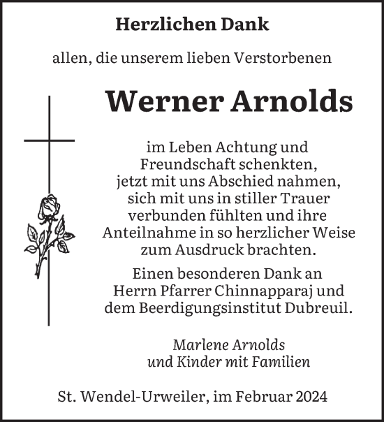 Traueranzeige von Werner Arnolds von saarbruecker_zeitung
