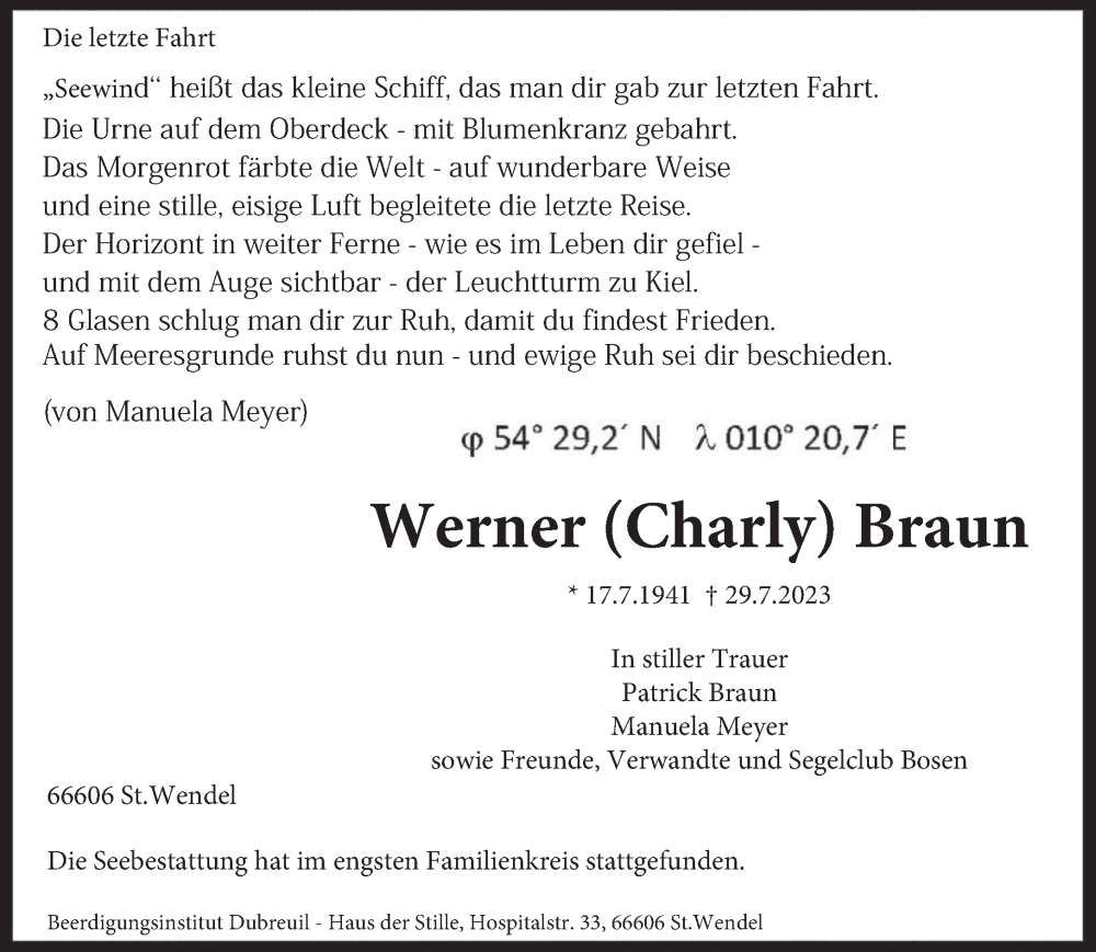  Traueranzeige für Werner Braun vom 03.02.2024 aus saarbruecker_zeitung