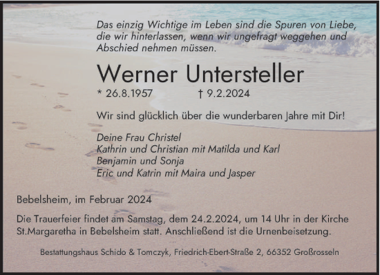 Traueranzeige von Werner Untersteller von saarbruecker_zeitung