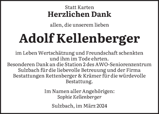 Traueranzeige von Adolf Kellenberger von saarbruecker_zeitung