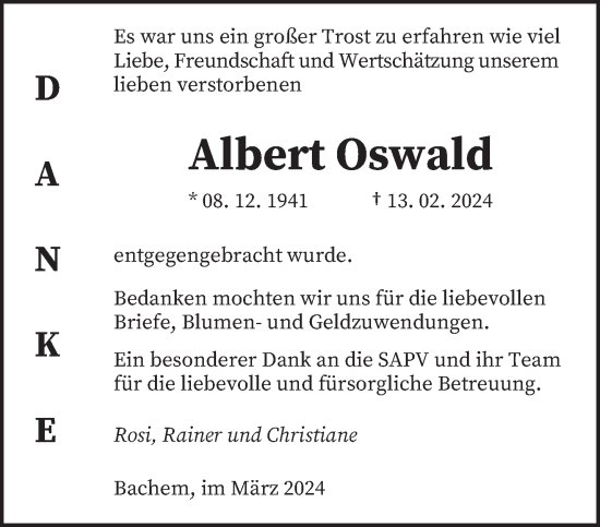 Traueranzeige von Albert Oswald von saarbruecker_zeitung