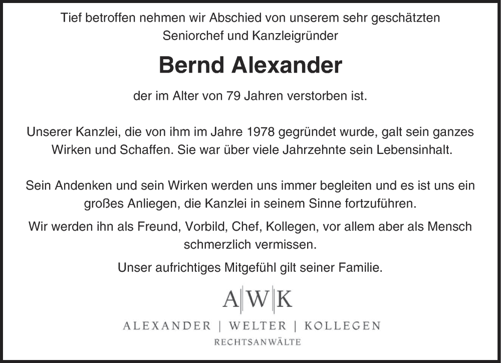  Traueranzeige für Bernd Alexander vom 16.03.2024 aus saarbruecker_zeitung