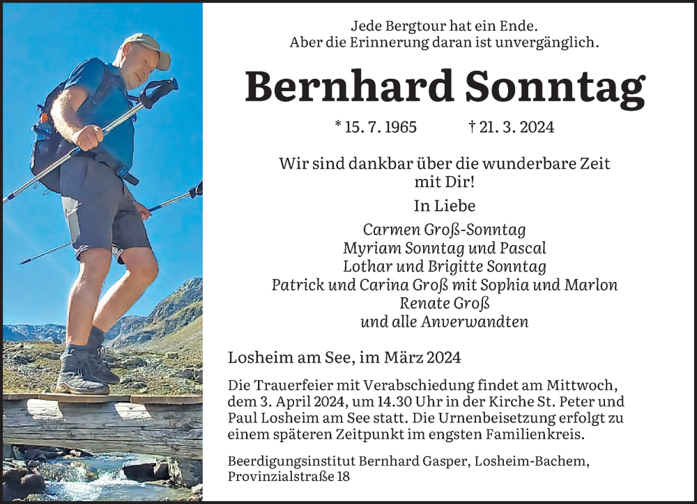  Traueranzeige für Bernhard Sonntag vom 30.03.2024 aus saarbruecker_zeitung