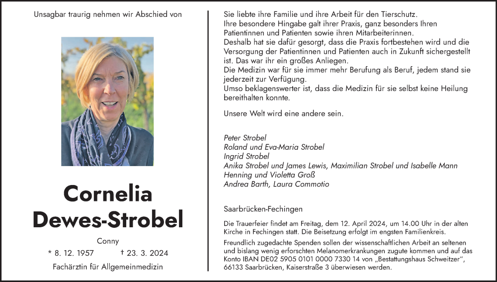  Traueranzeige für Cornelia Dewes-Strobel vom 30.03.2024 aus saarbruecker_zeitung