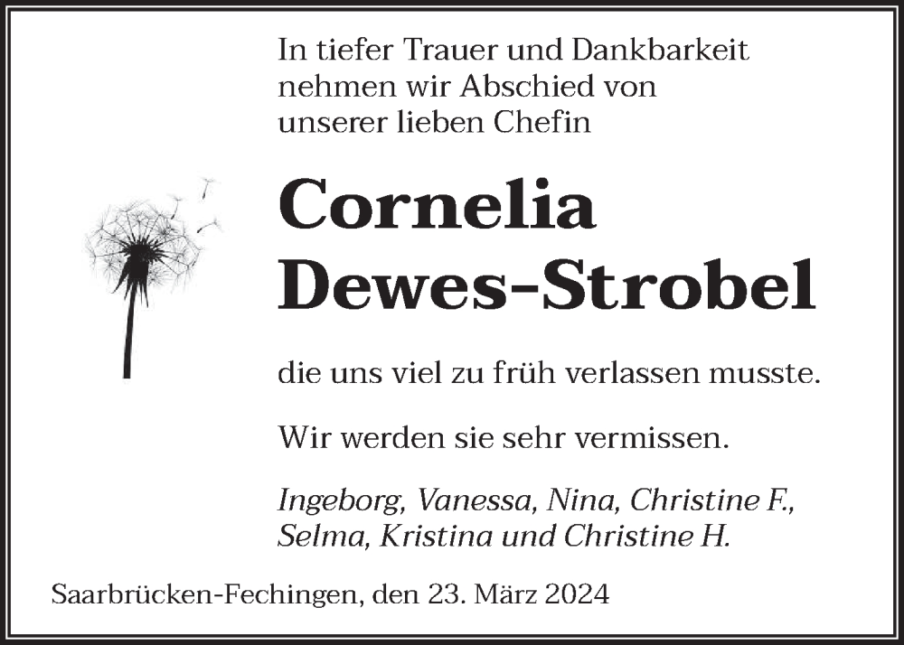  Traueranzeige für Cornelia Dewes-Strobel vom 30.03.2024 aus saarbruecker_zeitung
