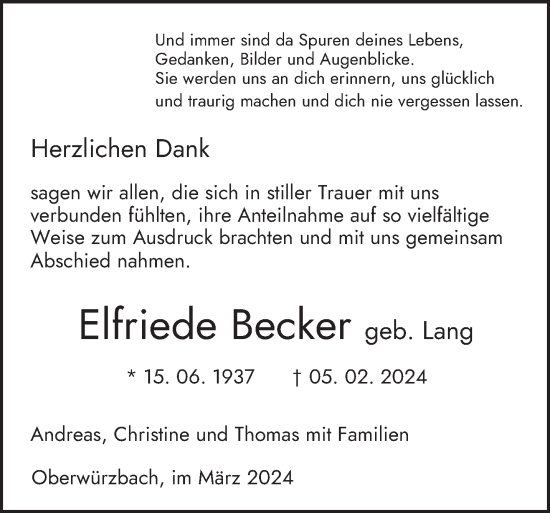 Traueranzeige von Elfriede Becker von saarbruecker_zeitung