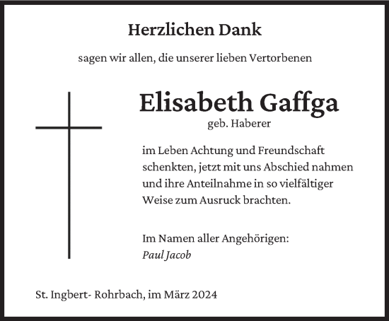 Traueranzeige von Elisabeth Gaffga von saarbruecker_zeitung