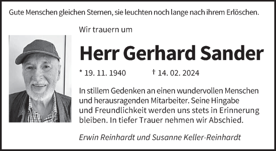 Traueranzeige von Gerhard Sander von saarbruecker_zeitung