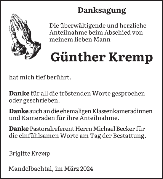 Traueranzeige von Günther Kremp von saarbruecker_zeitung