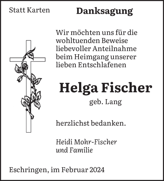 Traueranzeige von Helga Fischer von saarbruecker_zeitung