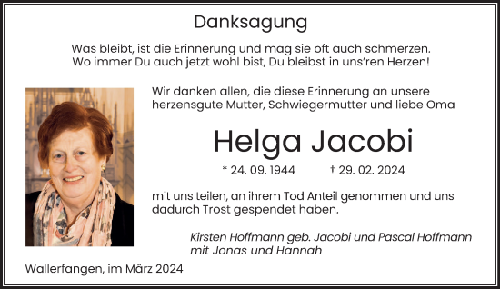 Traueranzeige von Helga Jacobi von saarbruecker_zeitung