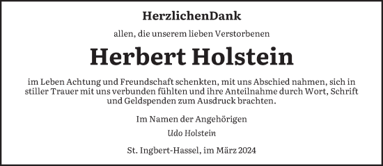 Traueranzeige von Herbert Holstein von saarbruecker_zeitung