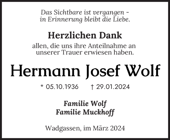 Traueranzeige von Hermann Wolf von saarbruecker_zeitung