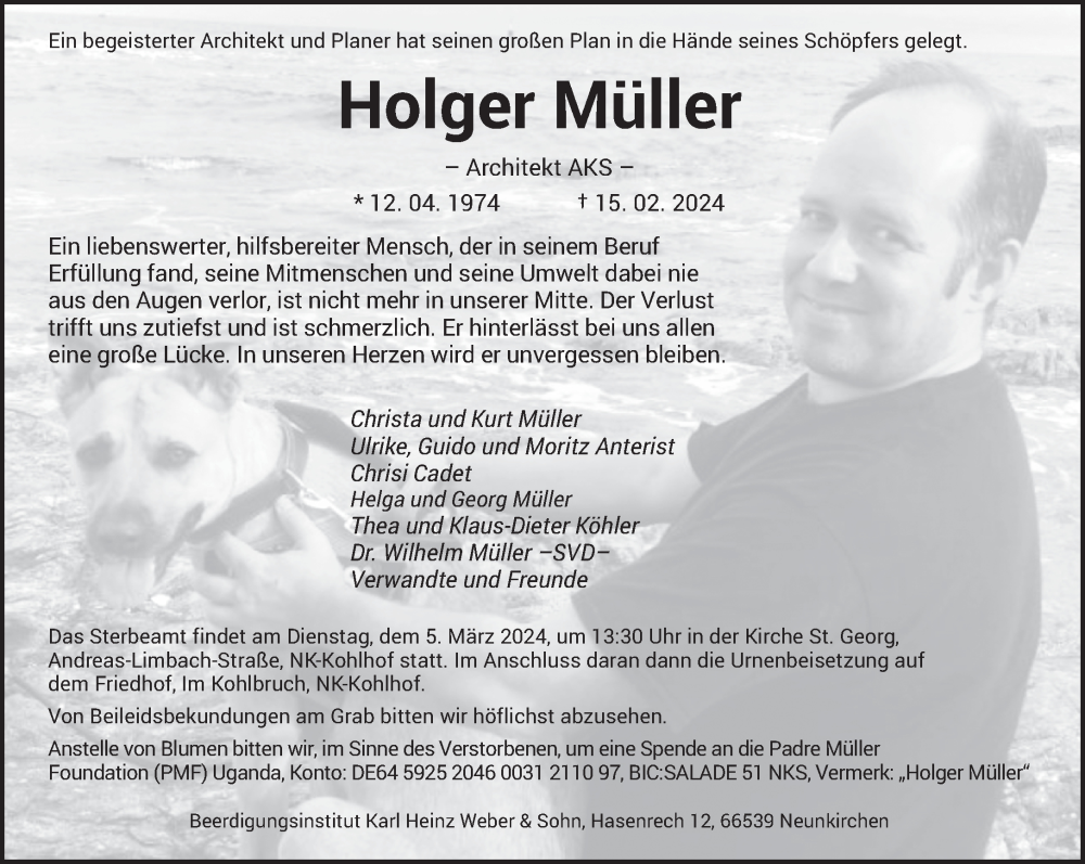  Traueranzeige für Holger Müller vom 02.03.2024 aus saarbruecker_zeitung