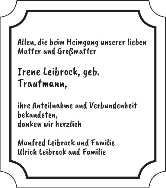 Traueranzeige von Irene Leibrock von saarbruecker_zeitung